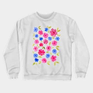 Loose floral - pink on blue Crewneck Sweatshirt